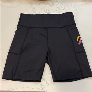 Peloton High-Waist Black Active Bike Shorts with Pink Accent